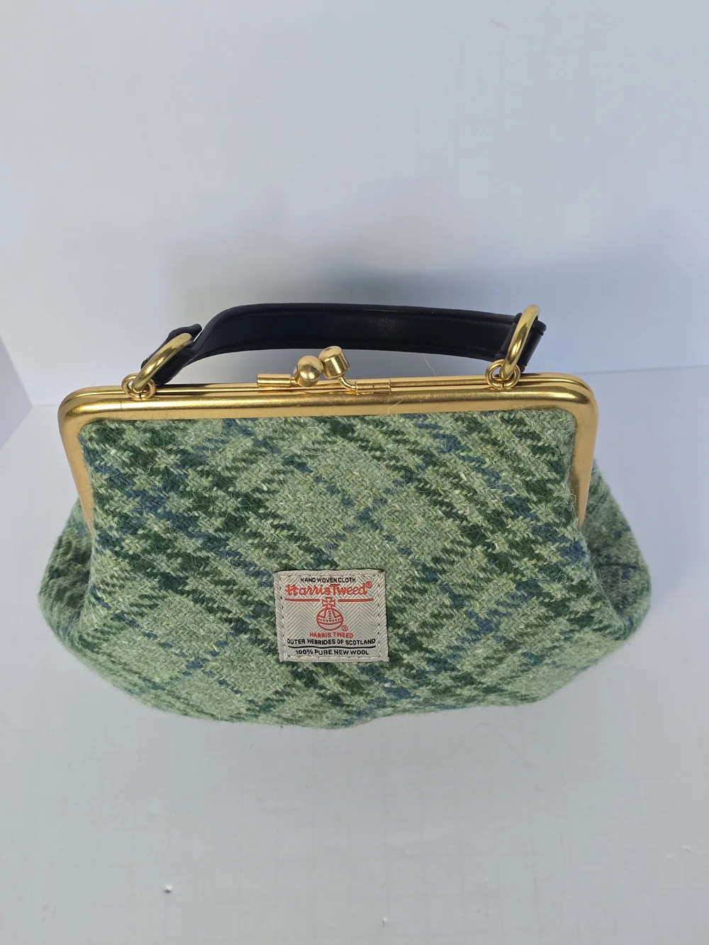 Vivienne Westwood Elena Green Plaid Granny Frame Kisslock Harris Tweed Wool Bag - Picture 6 of 14